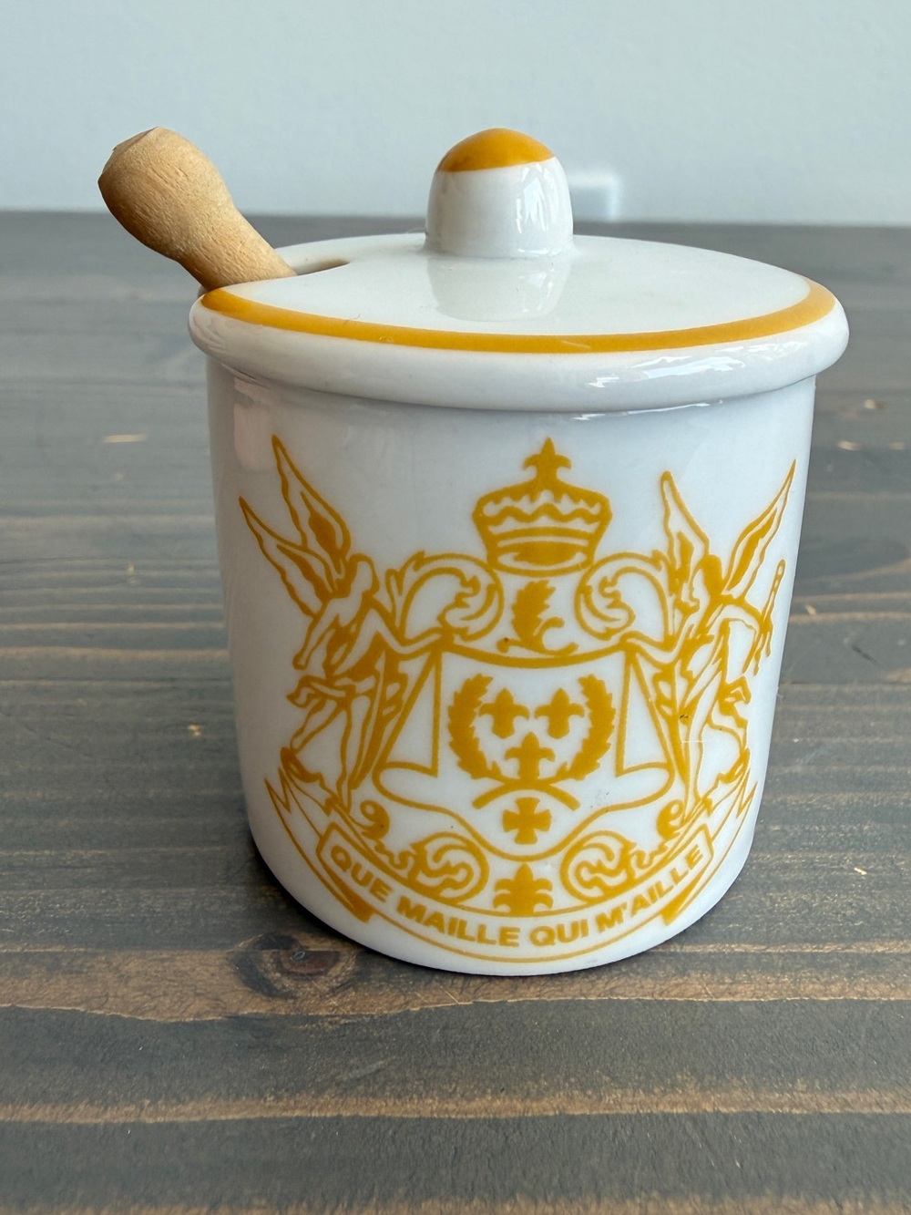 Vintage French Maille mustard pot & wood spoon
